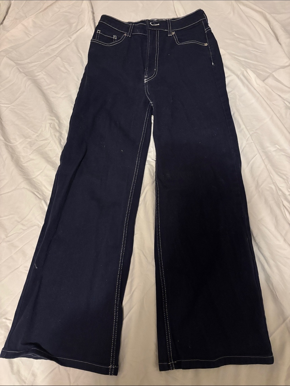 Divided Women's Straight Leg Jeans in Dark Blue with White Stitching
